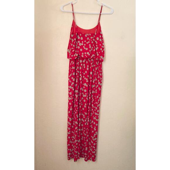 En Focus Studio Women's Maxi Dress Size 6 Red Tan Polka Dot Spaghetti Straps - Picture 2 of 8